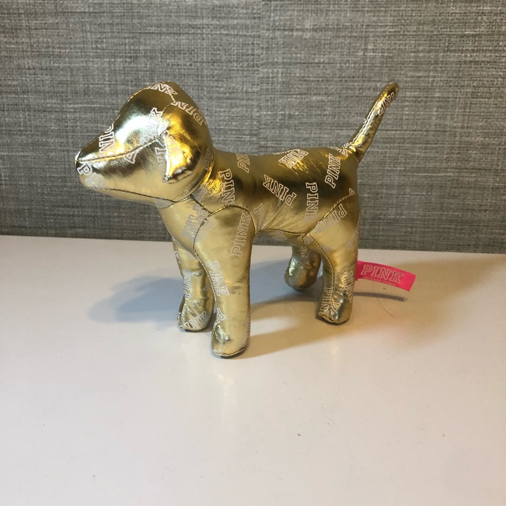 Victoria Secret Pink Gold Lame Stuffed Dog Plush